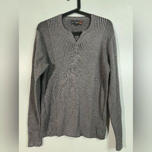 Guess Men's Gray Ribbed Knit Sweater, Size L | Vintage Y2K V-Neck